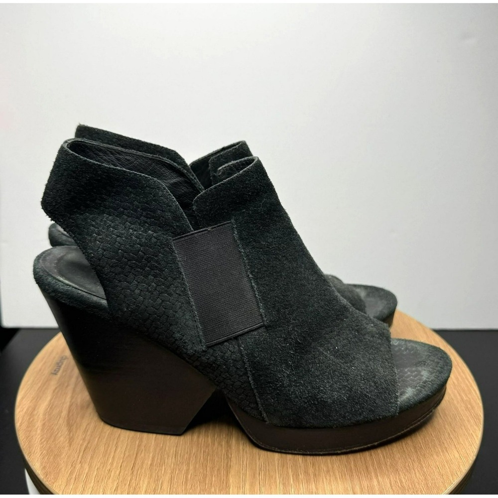 Eileen Fisher  open toe Womens Black Leather‎ Block Heel Slingback Size 9